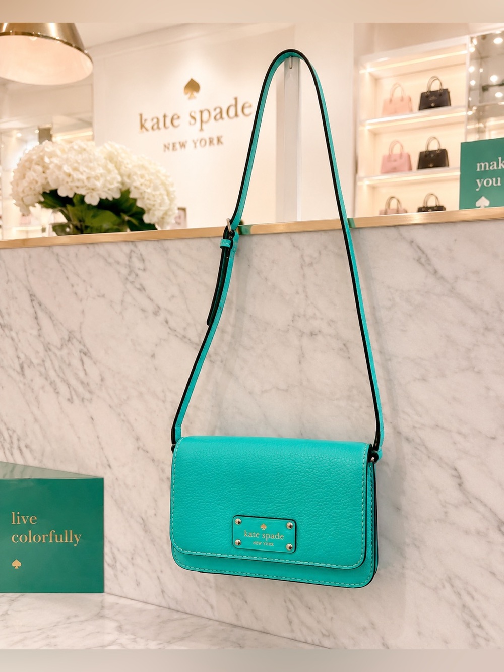 Kate Spade Wellesley Flynn Crossbody Bag Tiffany Blue Pebbled Leather wGoldGUC
